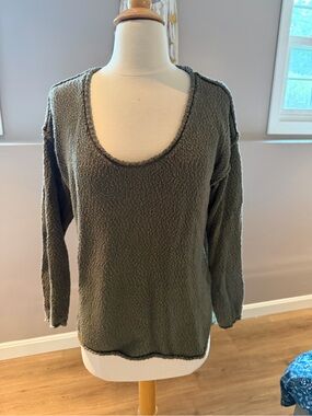 Aerie Olive Green Scoop Neck Textured Knit Top